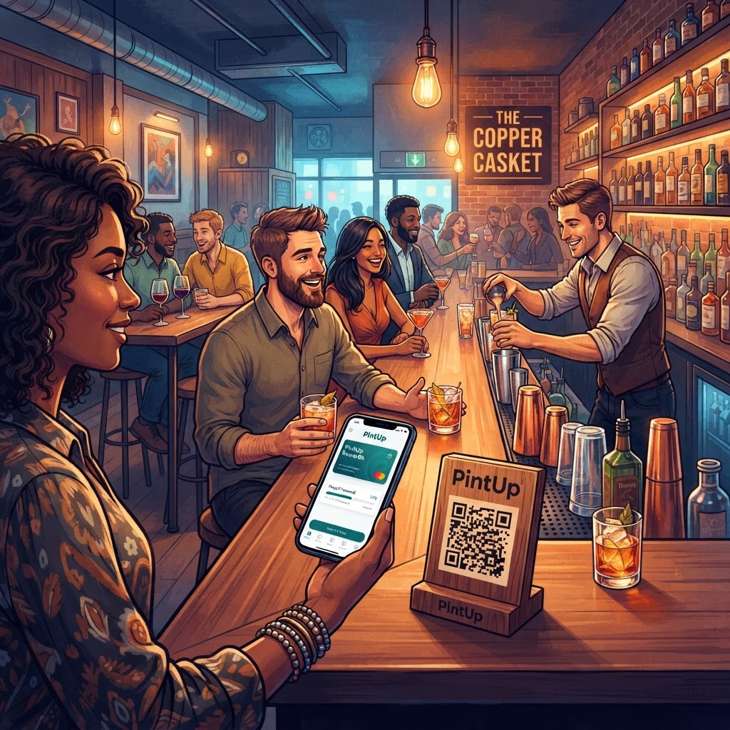 Bar customer scanning PintUp QR code at the counter
